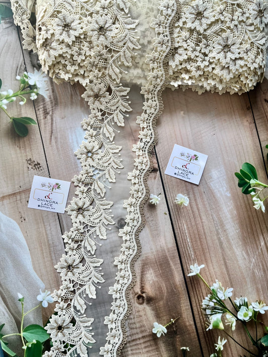 Beautiful Organza Based Threadwork Lace Off White 090825