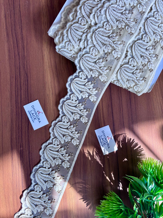 Beautiful Organza Based Guipure And Zari Work Lace Cream 051225