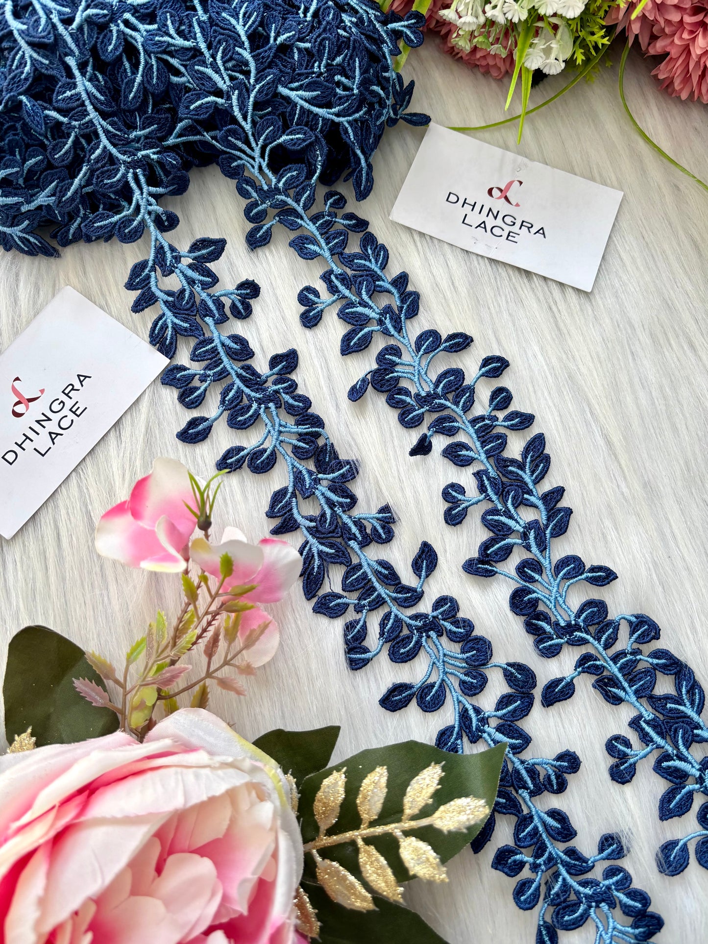 Beautiful Guipure Leaf Lace Blue 120625