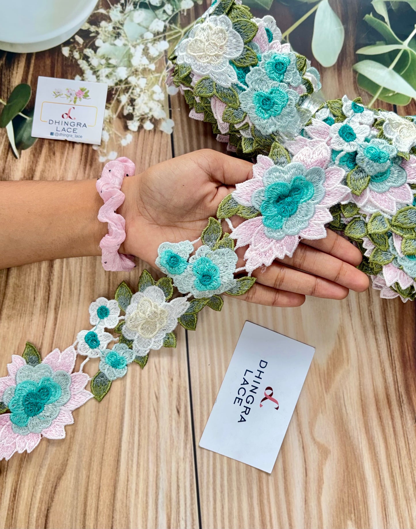 Beautiful Guipure Multicolour Sea Green Flower Lace 070725