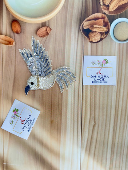 Beautiful Handwork Bird Patch Right Grey 071025