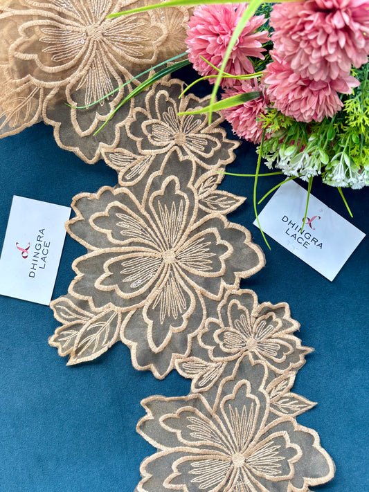 Beautiful Organza Based Flower Lace Beige 170625