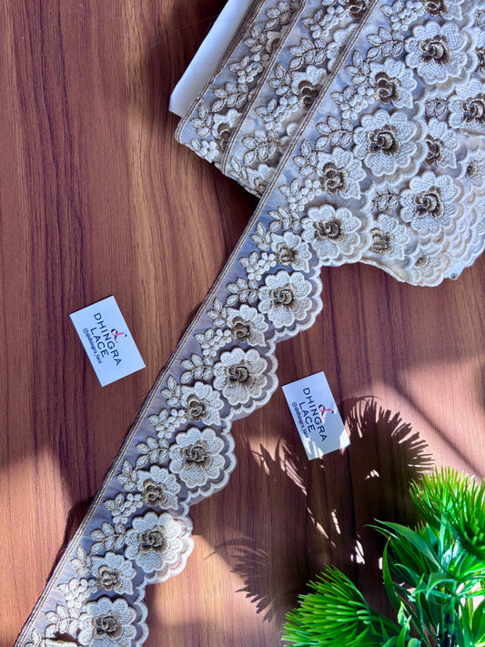 Beautiful Organza Based Guipure And Zari Work Lace Cream 051225