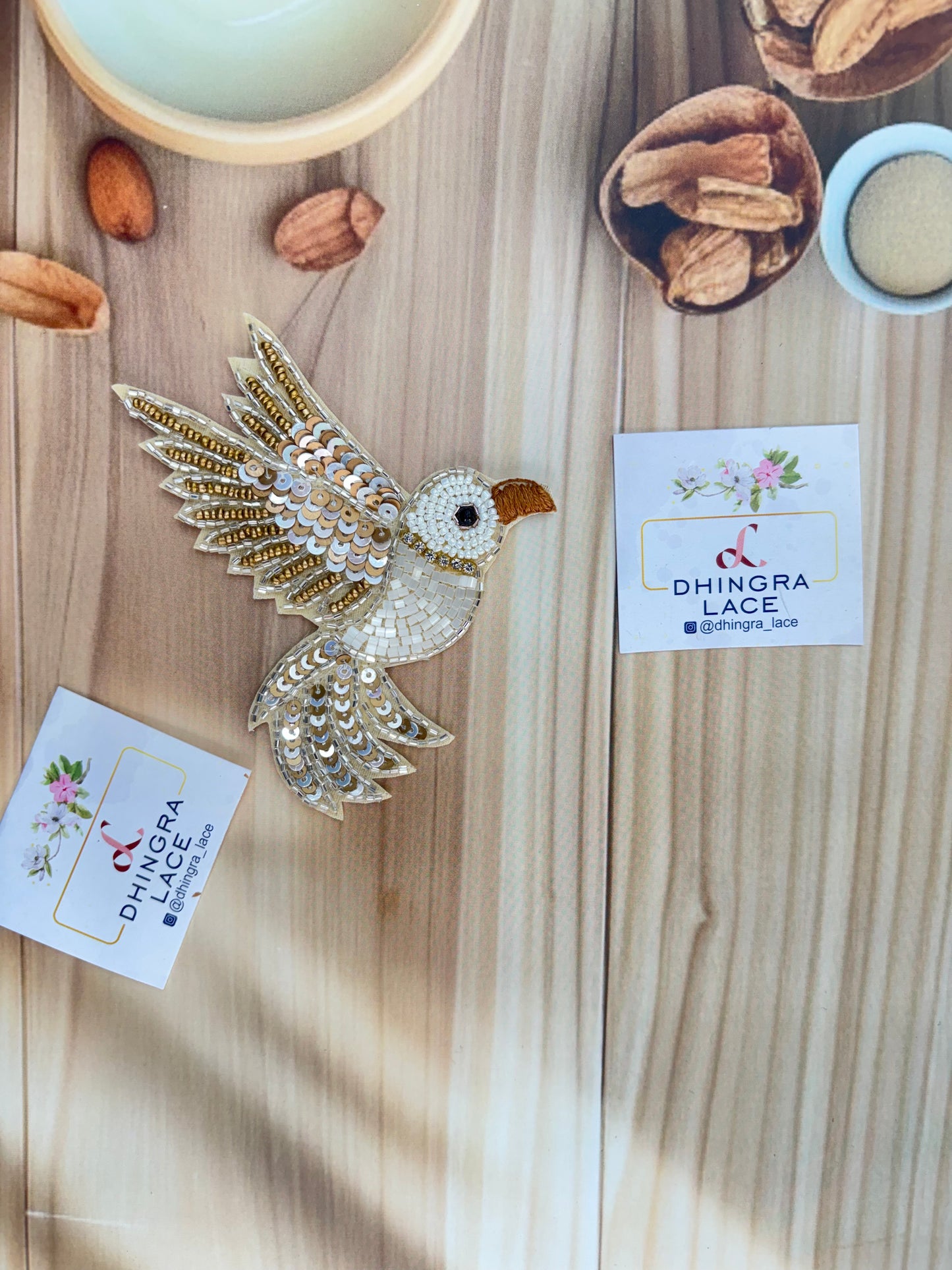 Beautiful Handwork Bird Patch Right Light Brown 071025