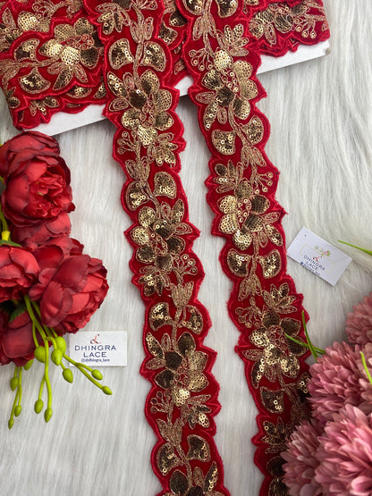 Beautiful Velvet Based 2 Inches Broad Lace Maroon 9 Meters 070126/090126