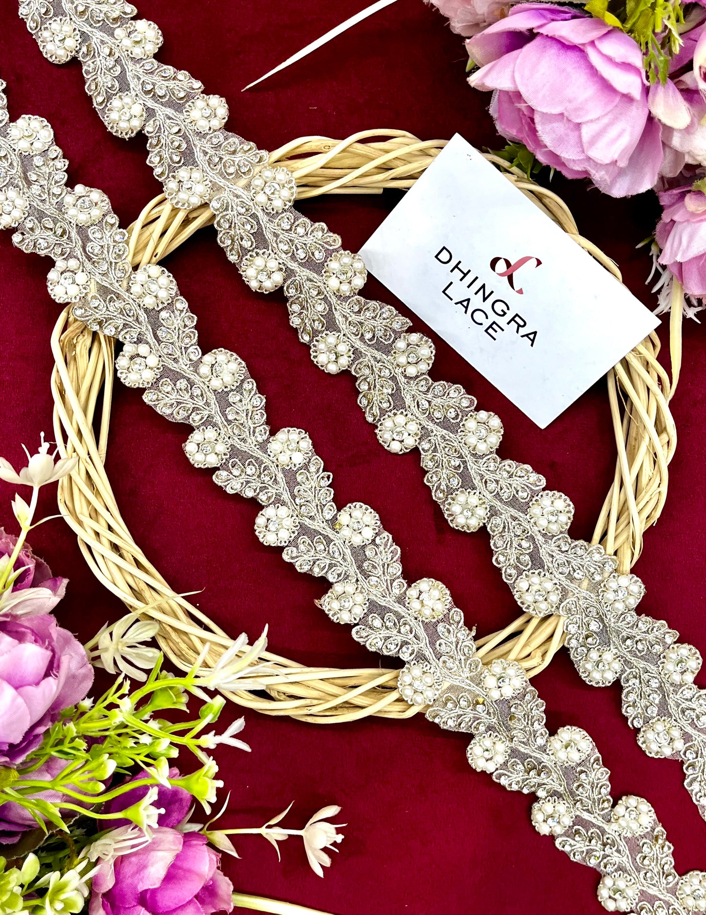 Beautiful Cutwork Zarkan & Pearl Work Lace Silver 190924 A