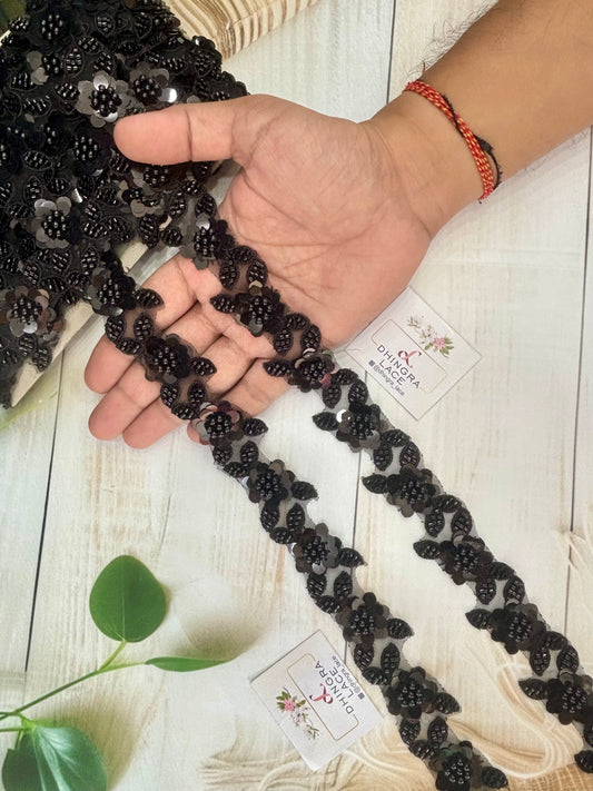 Beautiful Organza Based Flower Work Lace Black 091025