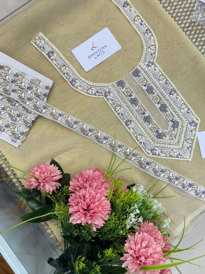 Beautiful Net Based Handwork Neck With 1 Meter Lace 060525