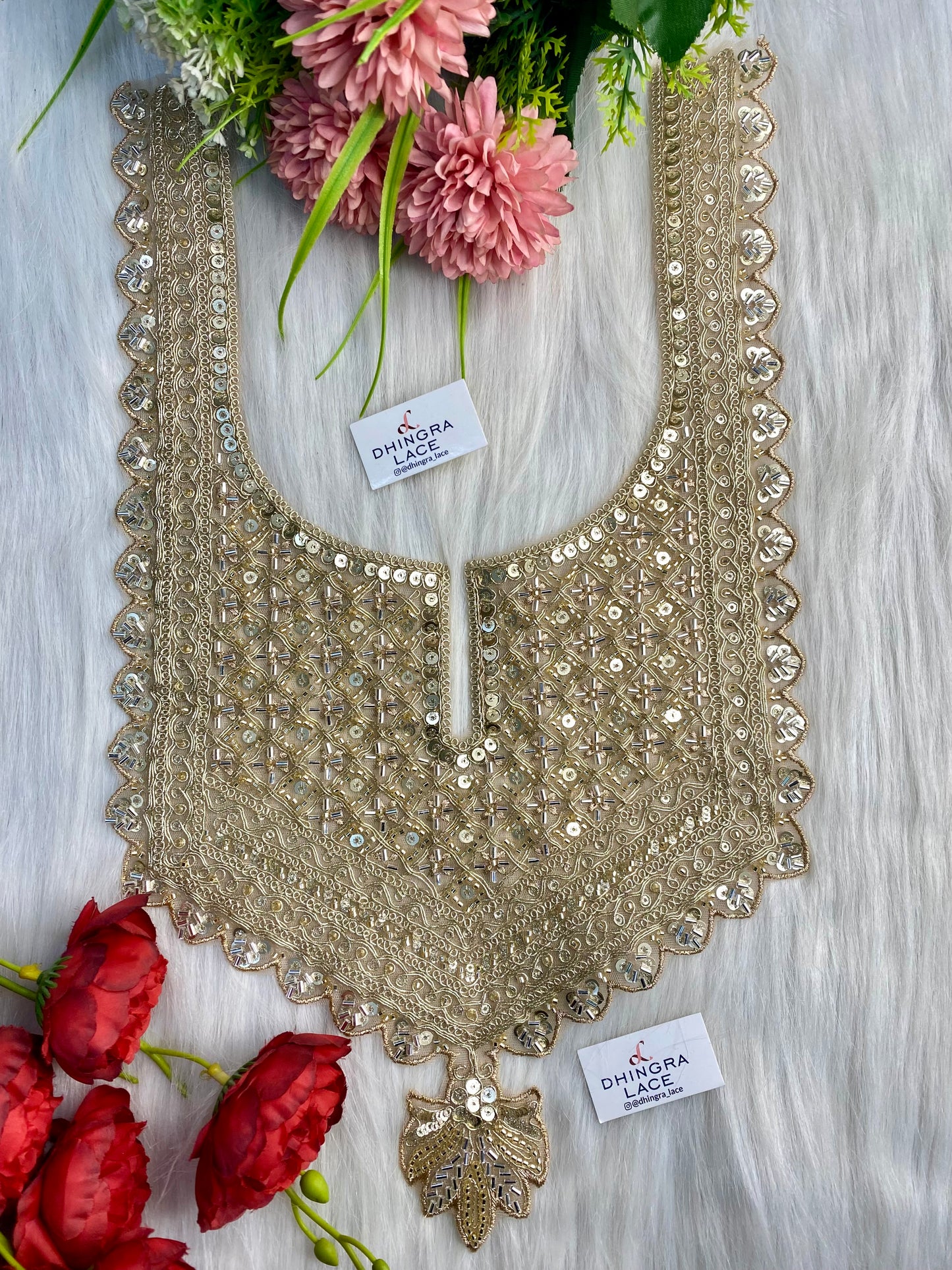 Beautiful Net Based Handwork Neck Light Gold & Silver 150126