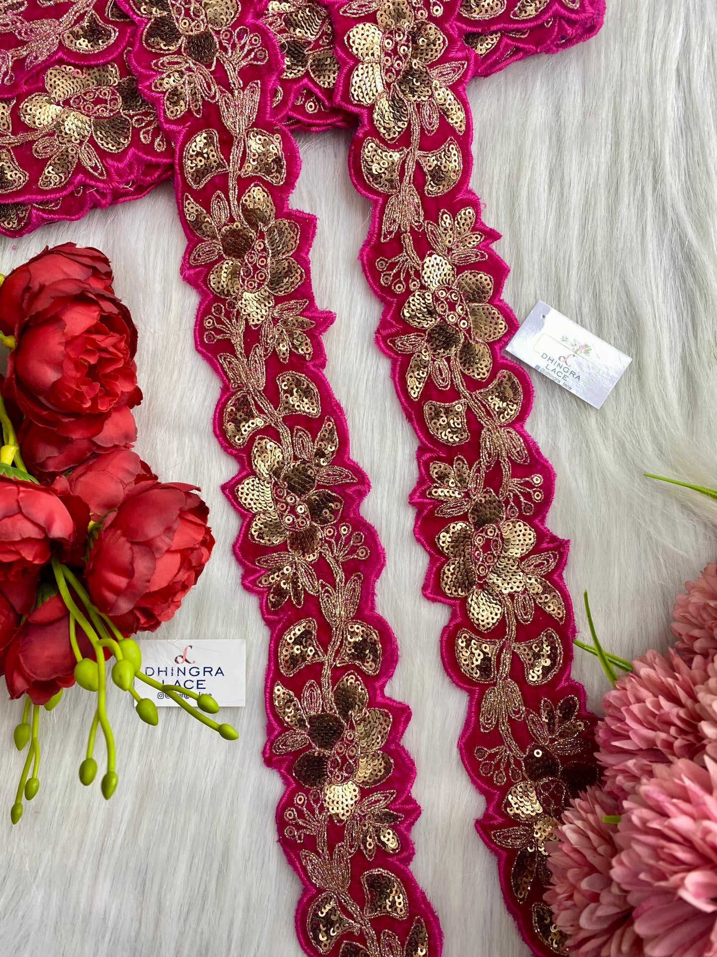 Beautiful Velvet Based 2 Inches Broad Lace Magenta 9 Meters 070126/090126