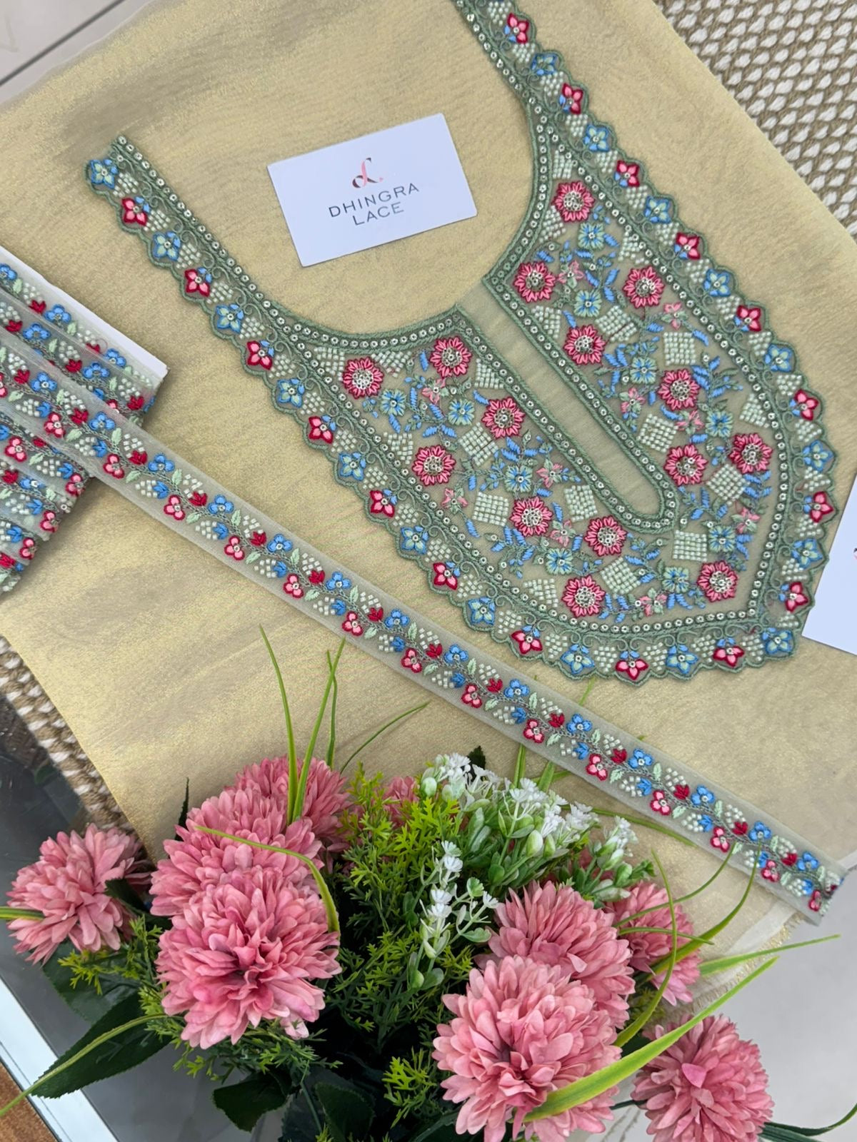 Beautiful Net Based Handwork Neck With 1 Meter Lace 060525