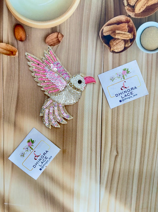 Beautiful Handwork Bird Patch Left Pink 071025