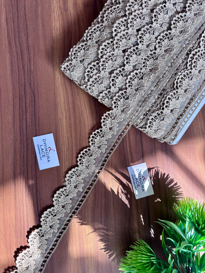 Beautiful Organza Based Guipure And Zari Work Lace Beige 051225