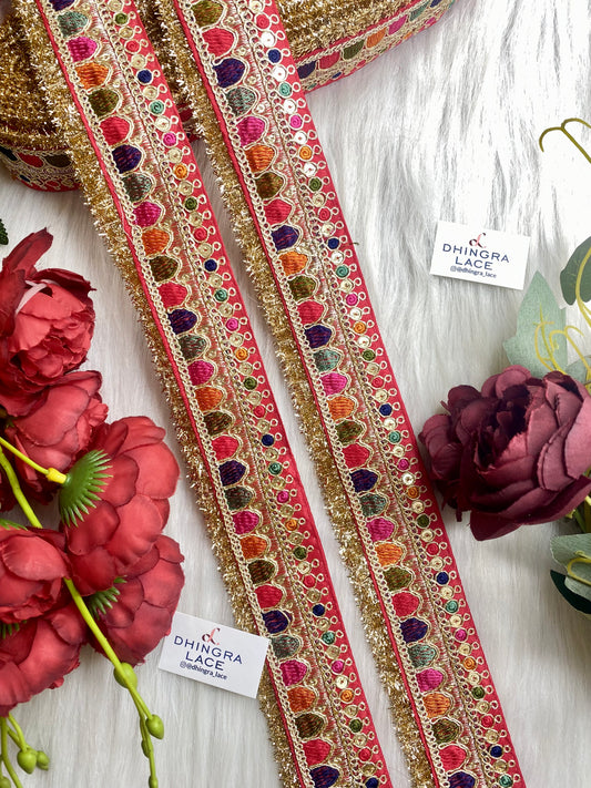 Beautiful Red Multi Sabyasachi 2 Inches Broad Lace 9 Meters 050126