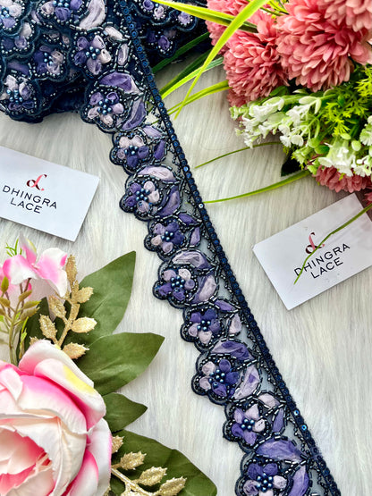 Beautiful Organza Based Handwork Lace Blue 190625/280625