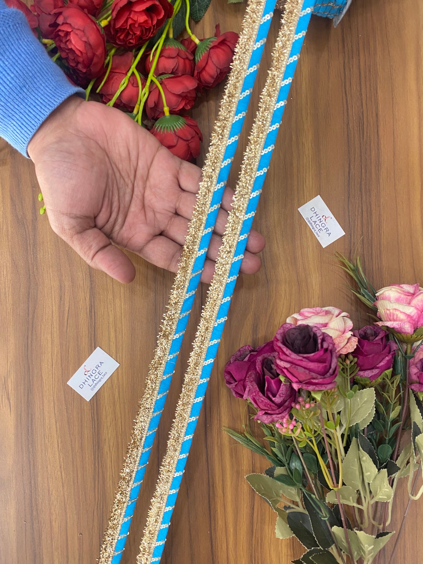 Beautiful Silk Patti Kiran Lace Sky Blue 030226