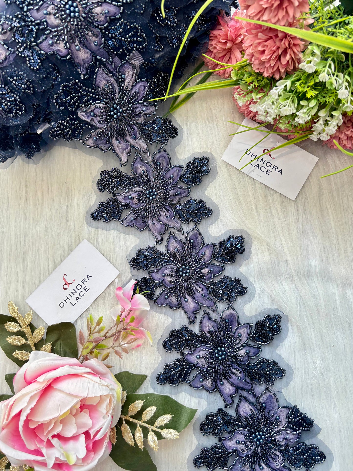 Beautiful Organza Based Handwork Lace Multicolour 190625
