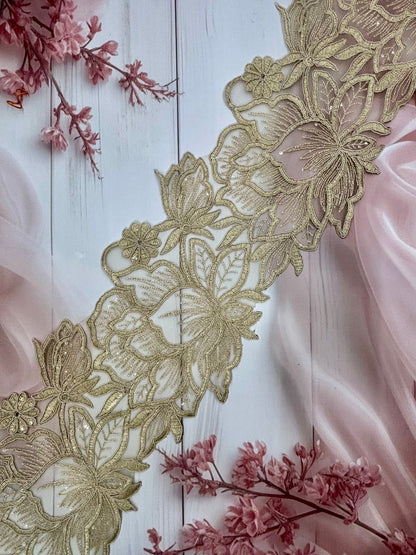 Beautiful Organza Based Zari Work Lace Gold 260725/280725
