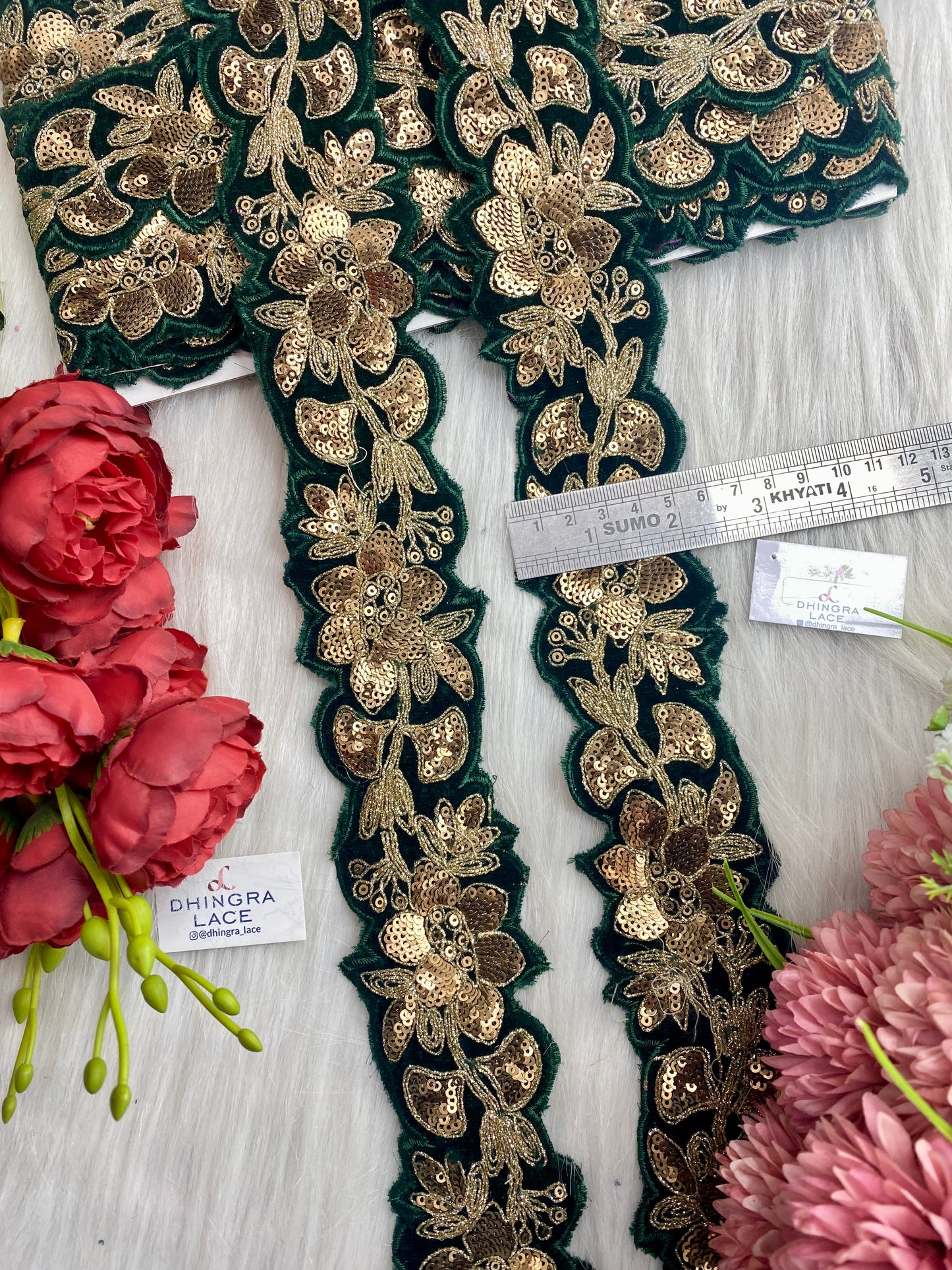 Beautiful Velvet Based 2 Inches Broad Dark Green Lace 9 Meters 070126/090126