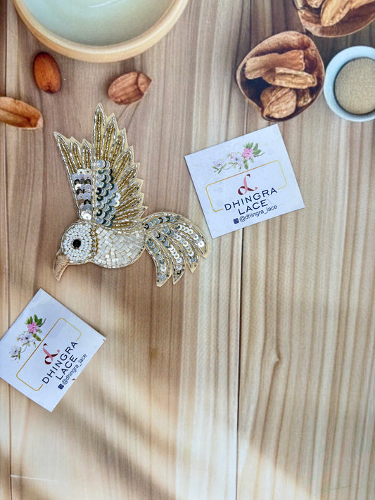 Beautiful Handwork Bird Patch Right Beige 071025