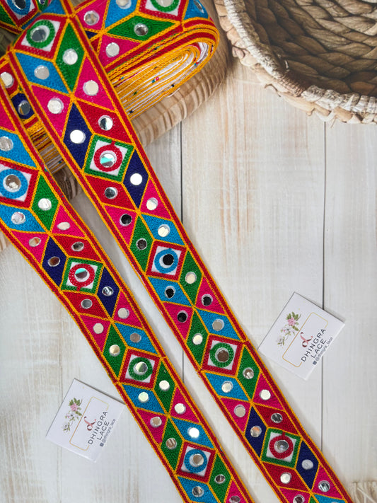 Beautiful Multicolour Gujarati Lace kutch Embroidery (9 Meters) 250625
