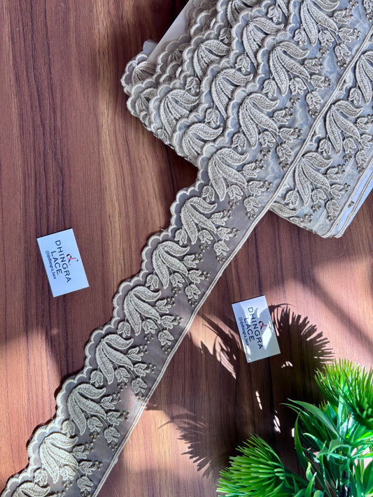 Beautiful Organza Based Guipure And Zari Work Lace Beige 051225