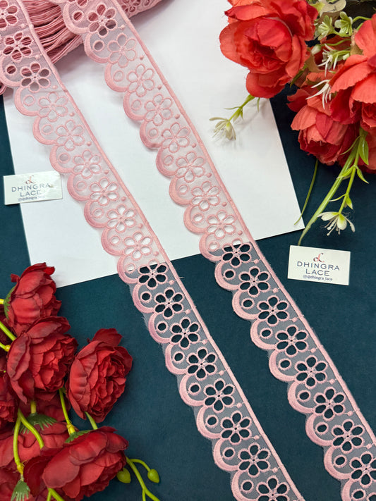 Beautiful Organza Based Scallop 1.5 Inches Broad Lace Pink (9 Meters) 300526