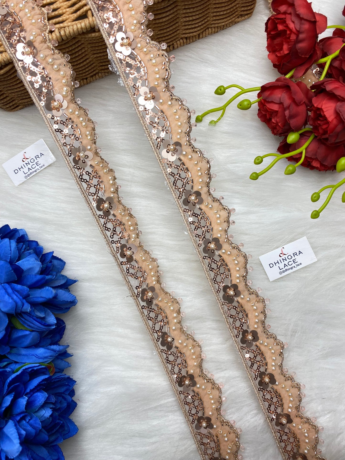 Beautiful Organza Based Cutpipe, Crystal, Sequence And Beads Work Lace (1 Meter) 250826
