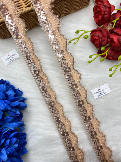 Beautiful Organza Based Cutpipe, Crystal, Sequence And Beads Work Lace (1 Meter) 250826