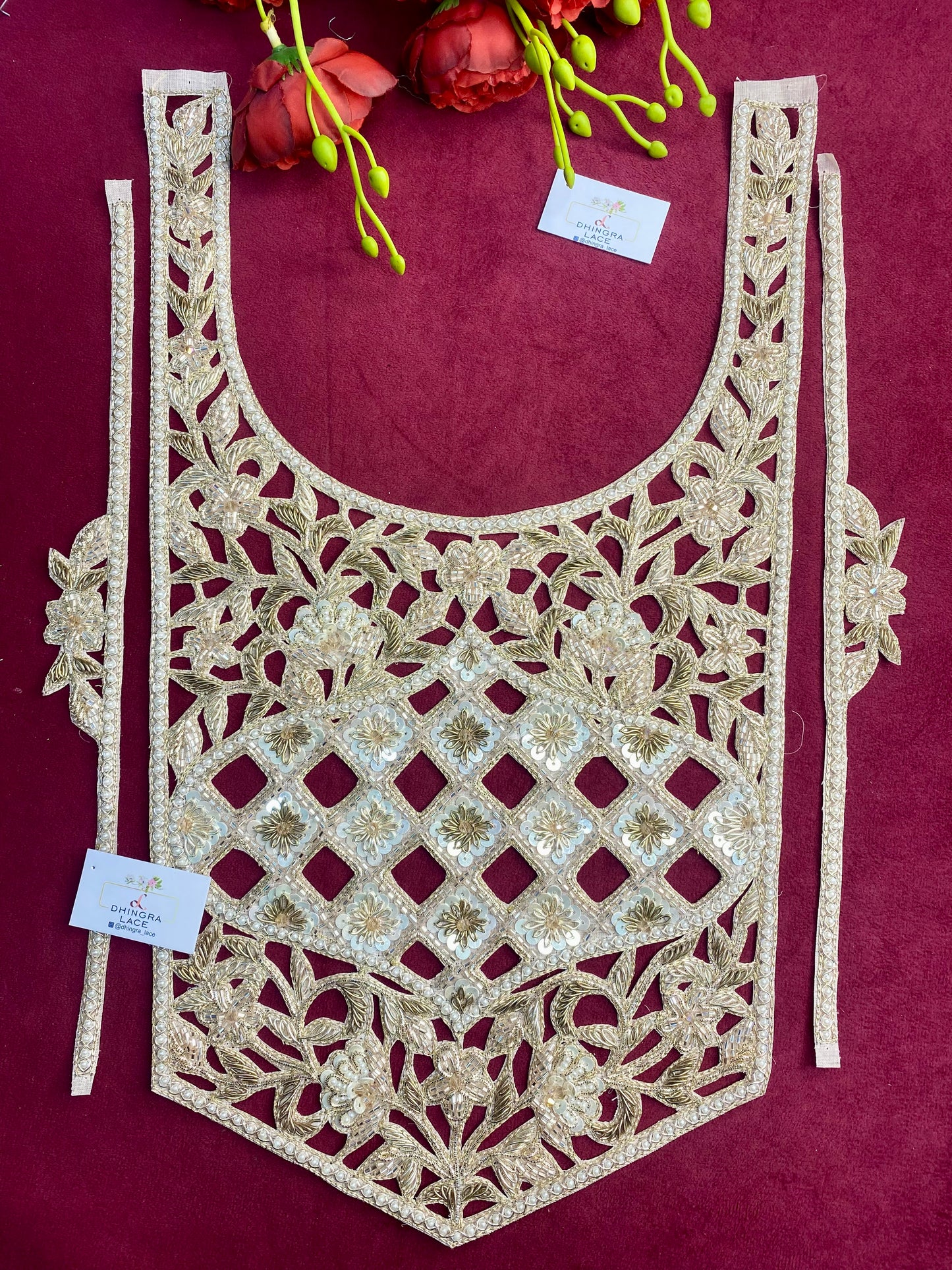 Beautiful Zardozi work Neck Patches With Sleeves Rose Gold 010126