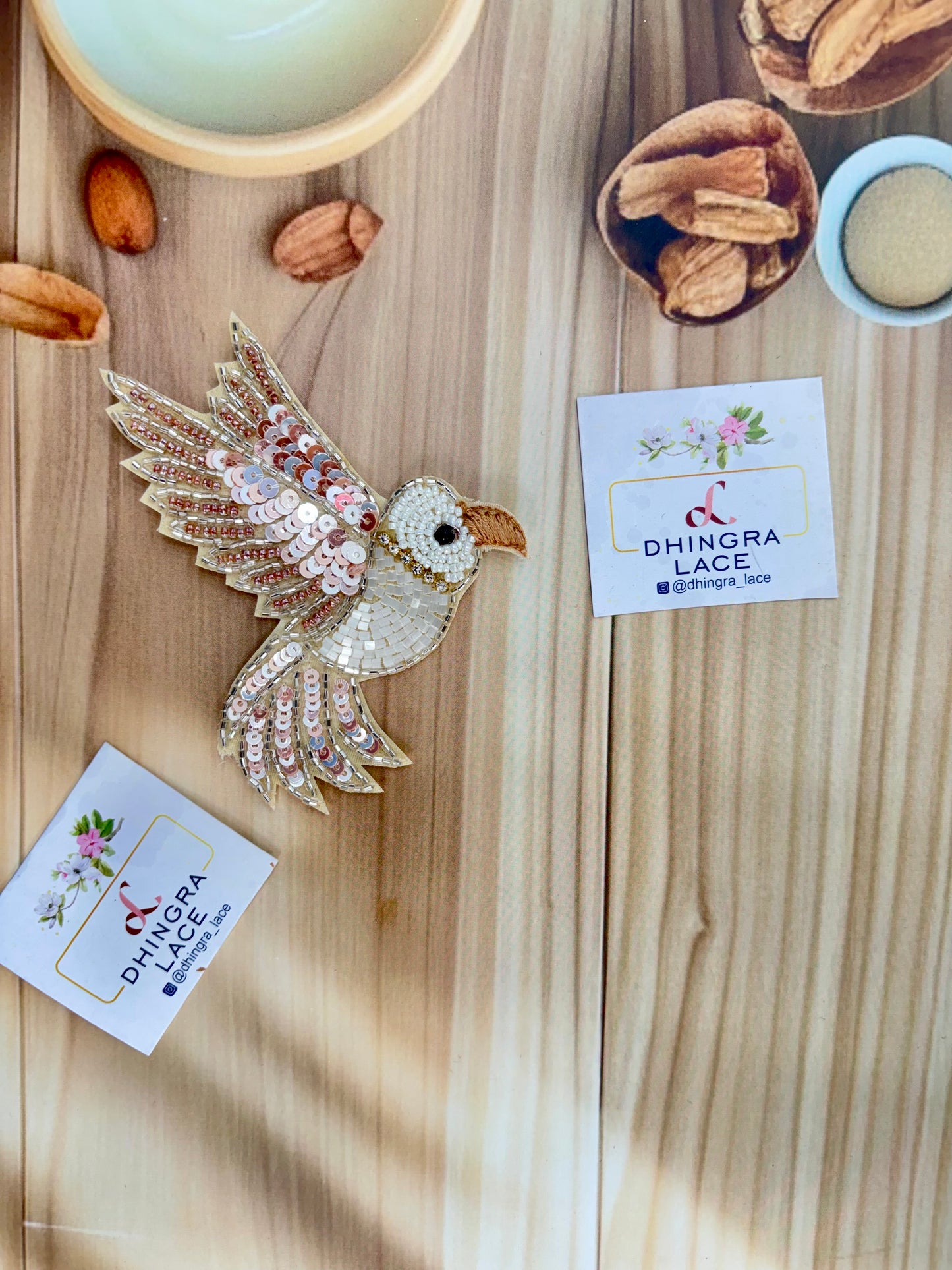 Beautiful Handwork Bird Patch Left Light Brown 071025