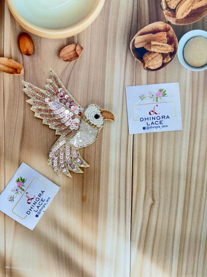 Beautiful Handwork Bird Patch Left Light Brown 071025