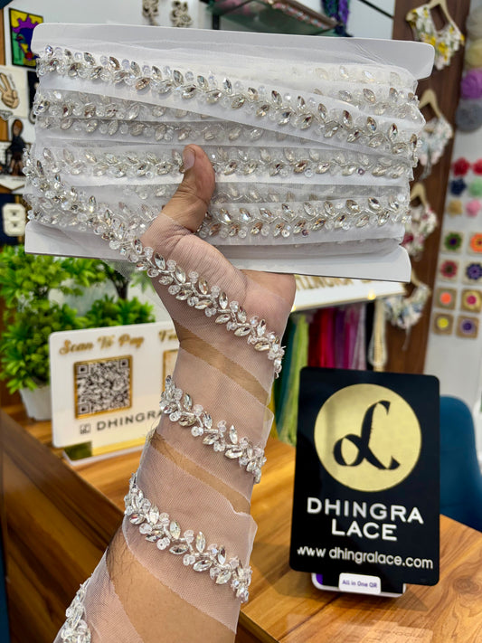 Beautiful Net Based Crystal Work Lace 141025