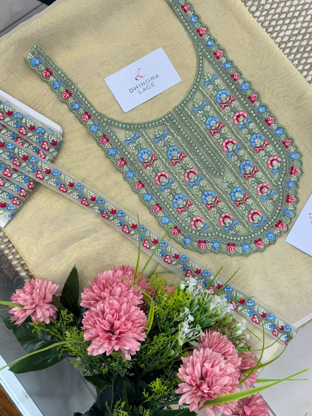 Beautiful Net Based Handwork Neck With 1 Meter Lace 060525