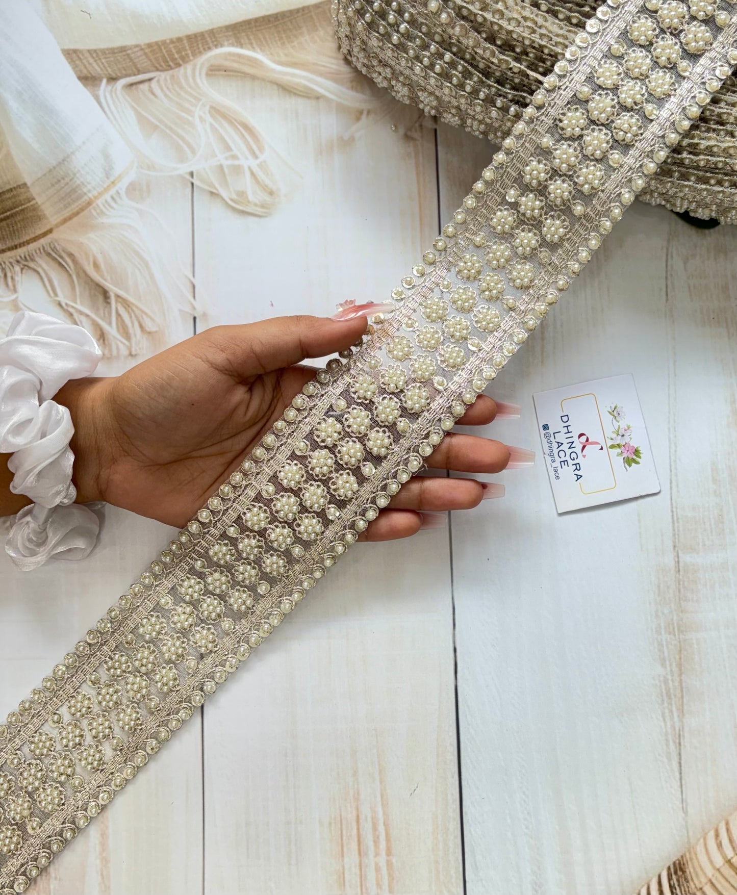 Beautiful Organza Based Pearls Work Lace 300625