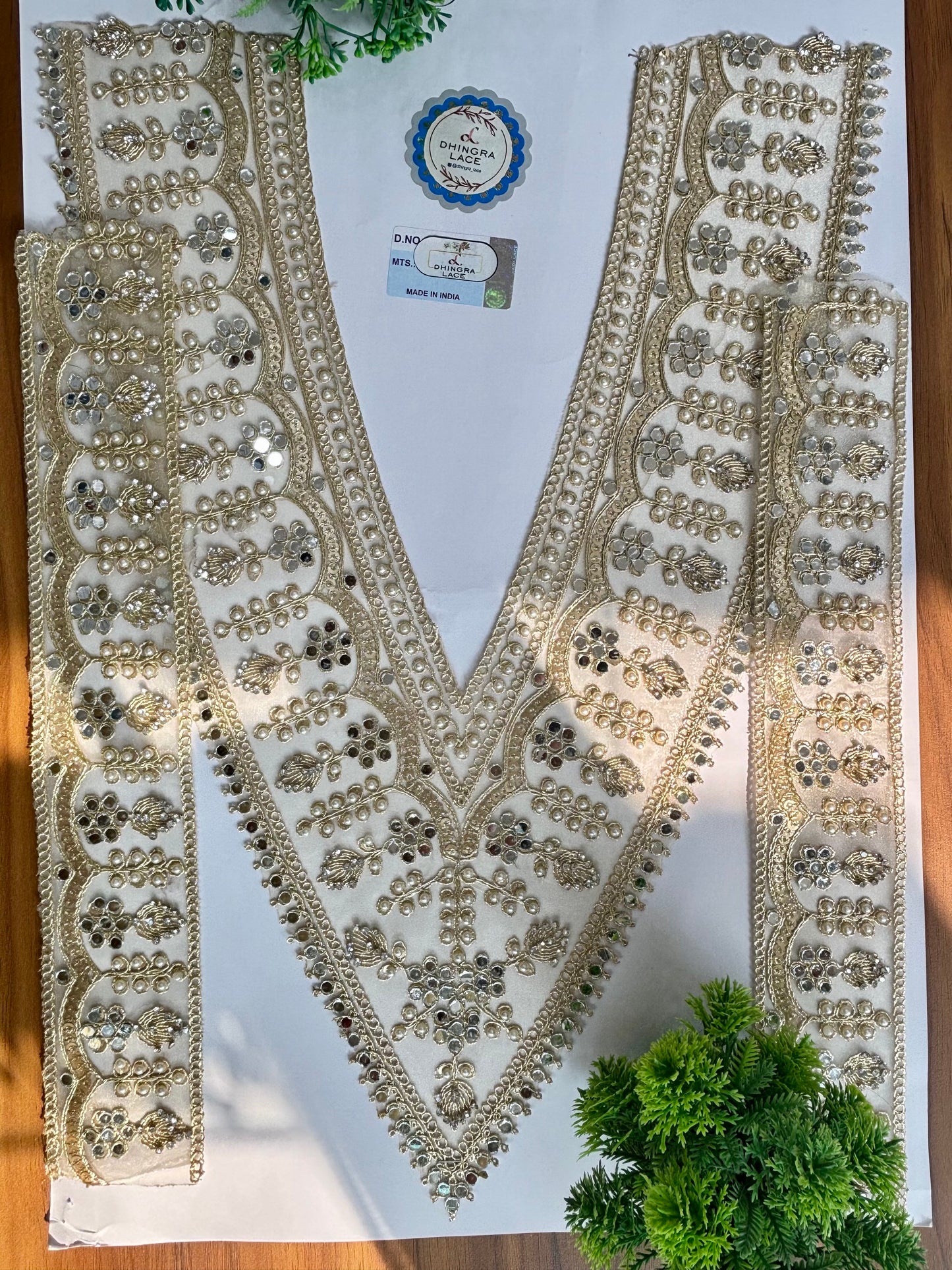 Beautiful Mirror Pearls And Zarkan Work V Neck Patch With Sleeves 200126