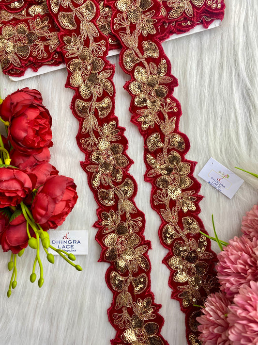 Beautiful Velvet Based 2 Inches Broad Lace Red 9 Meters  070126/090126