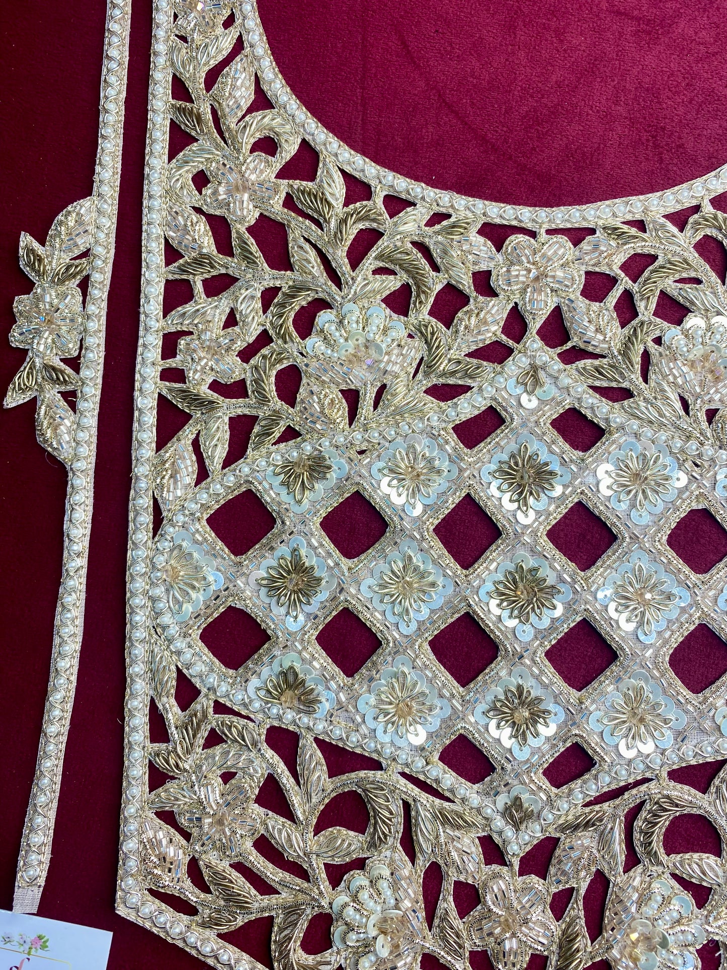 Beautiful Zardozi work Neck Patches With Sleeves Rose Gold 010126