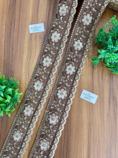 Beautiful Net Based Handwork Lace Antique Gold 120226