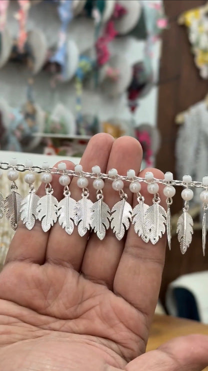 Beautiful Hanging Metal Leaf Lace With Pearls Lace Silver 230126