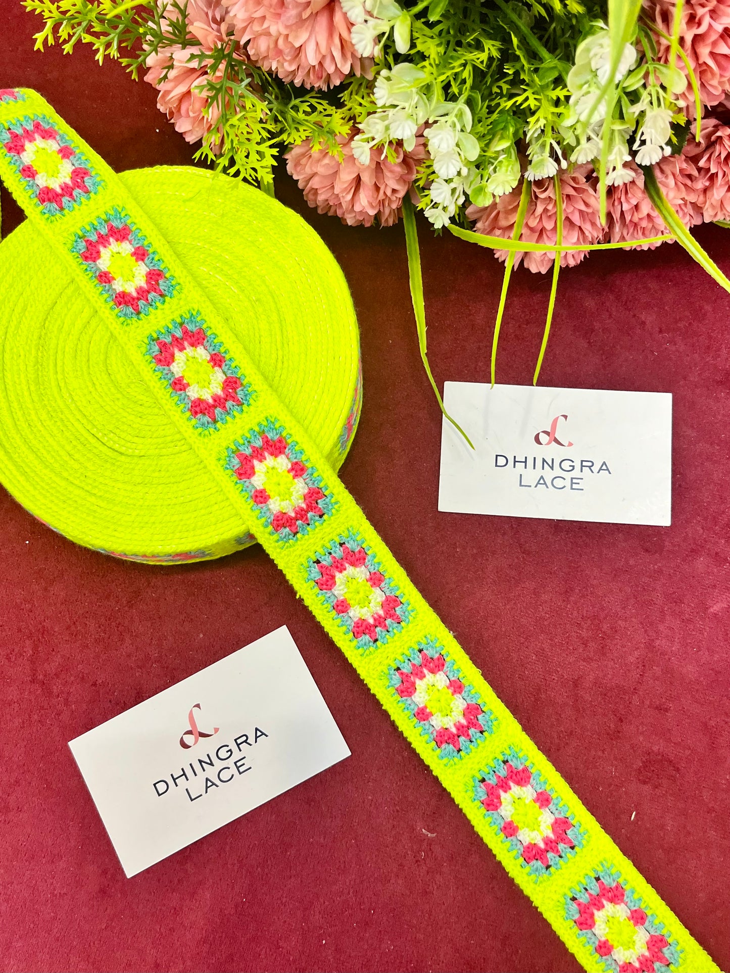 Beautiful Neon Green Colour Corchet Lace 040425