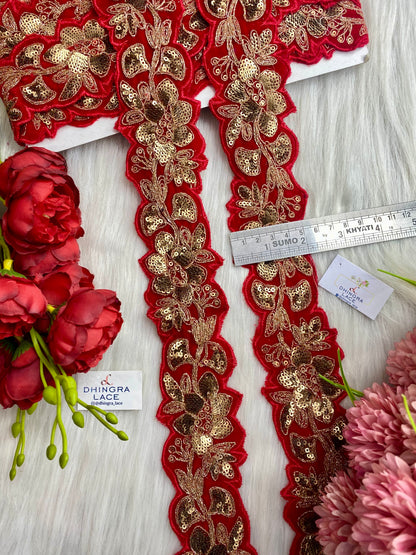 Beautiful Velvet Based 2 Inches Broad Lace Maroon 9 Meters 070126/090126
