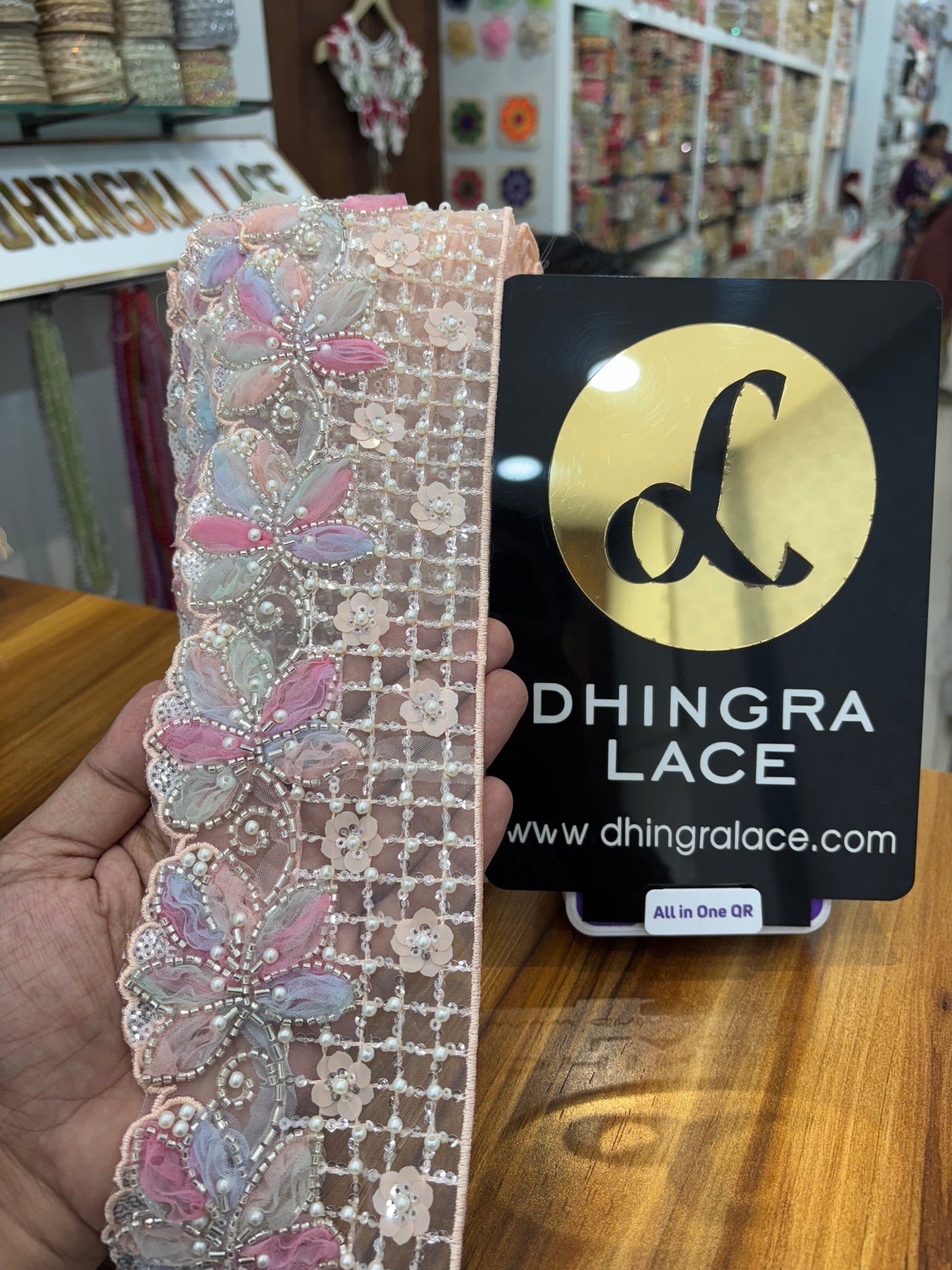 Beautiful Organza Based Sequence And Pearls Work Lace 130925