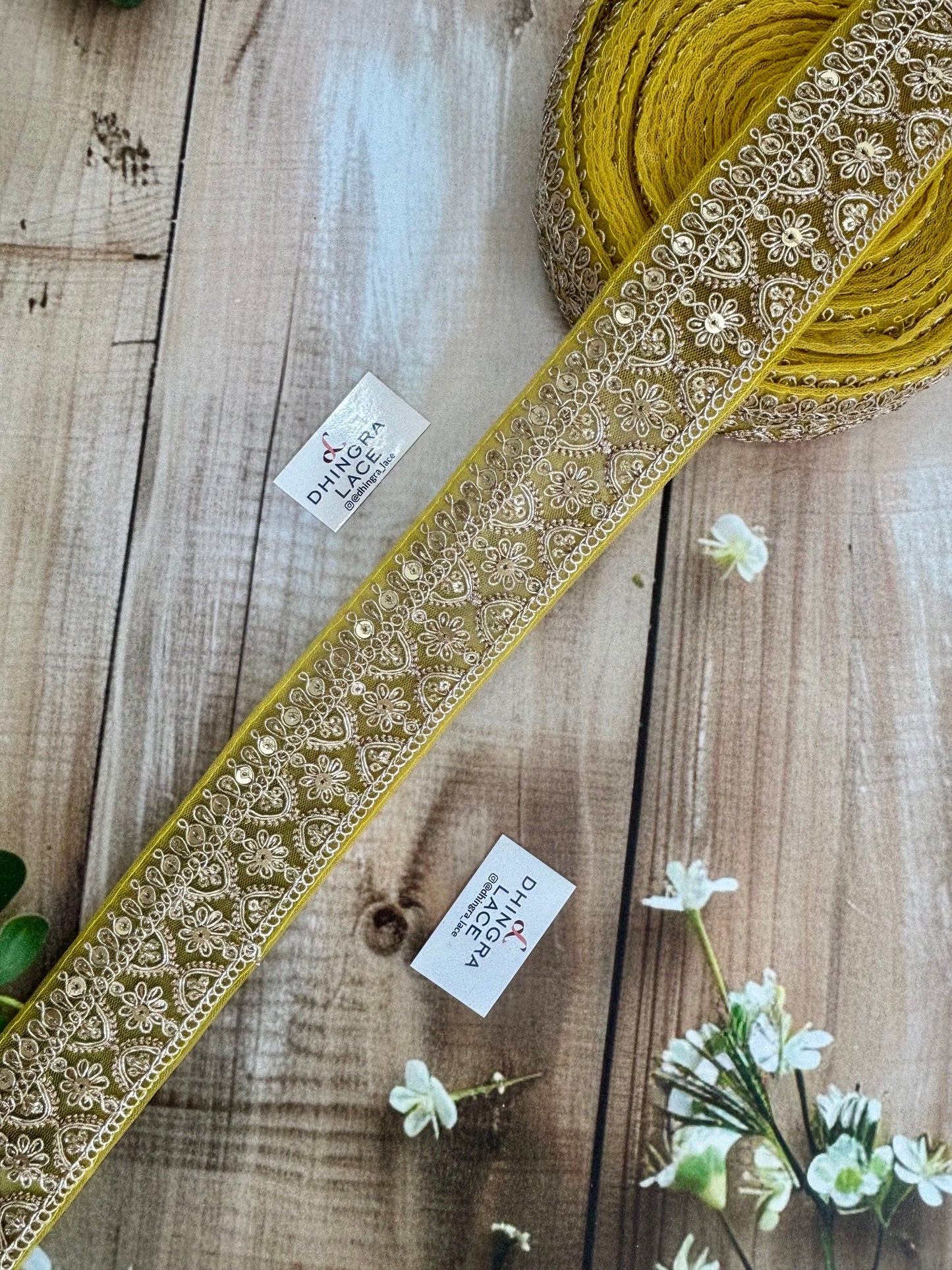 Beautiful Net Based Zari Work Lace Medium Olive Green Colourful (9 Meters) 120326