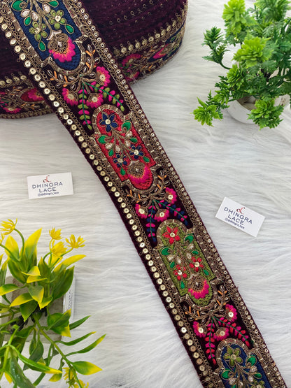Velvet Based Multithread Work Zari Border (9 Meters) 011026