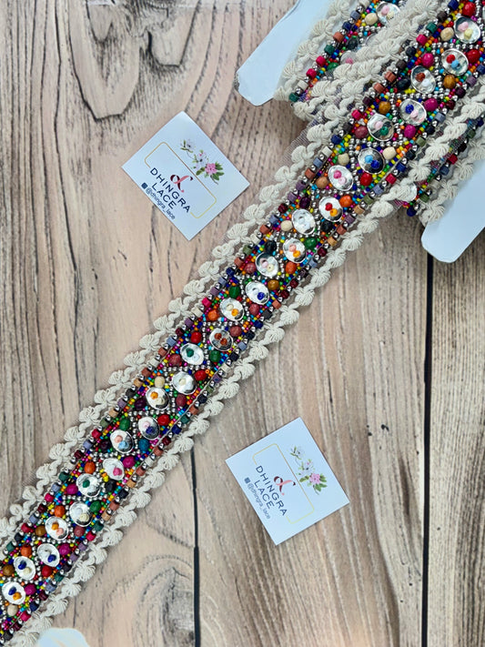 Beautiful Multicolour Beads Work Boho Lace Multicolour 021025