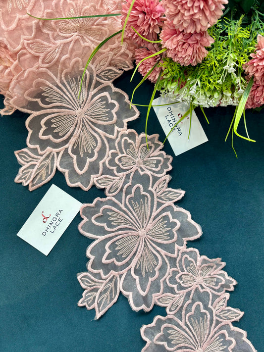 Beautiful Organza Based Flower Lace Pink 170625
