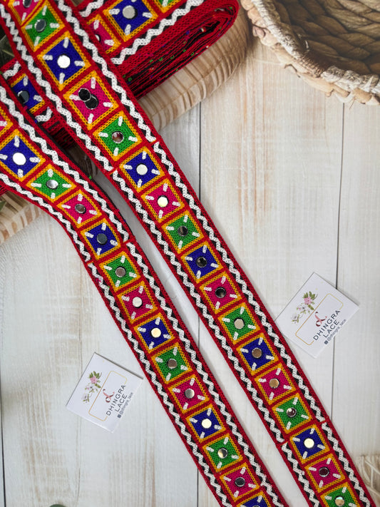 Beautiful Multicolour Gujarati Lace kutch Embroidery (9 Meters) 250625