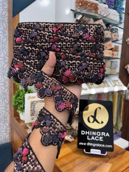 Beautiful Organza Based Sequence And Pearls Work Lace 130925