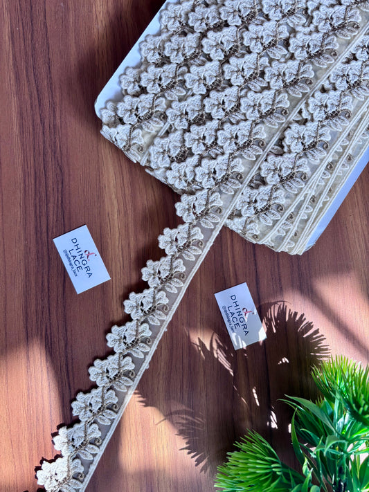 Beautiful Organza Based Guipure And Zari Work Lace Cream 051225